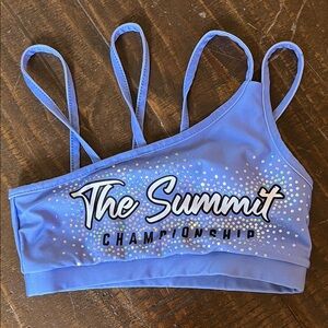 Varsity Blue Sports Bra with Rhinestone Design